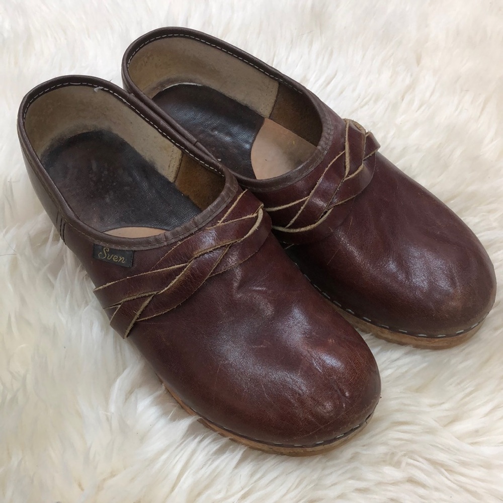 Sven Leather Wooden Clogs
